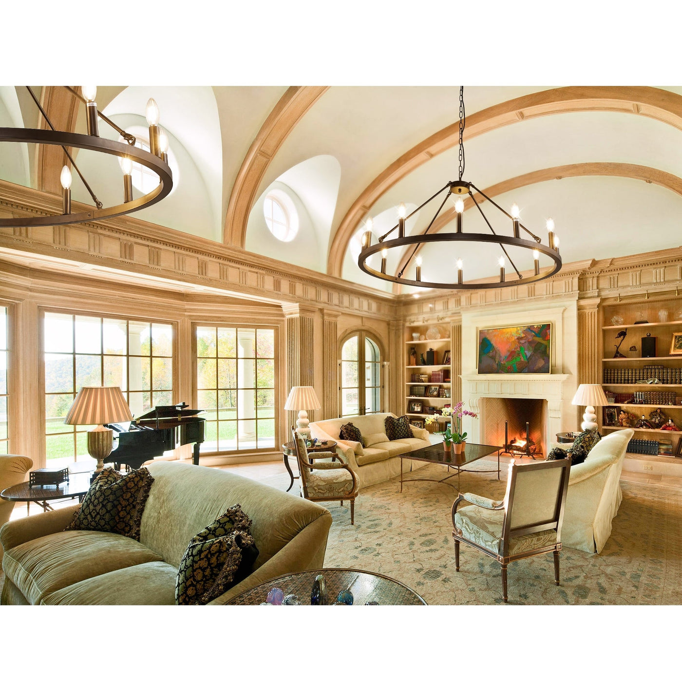 54-inch Round Wagon Wheel 24-light Chandelier