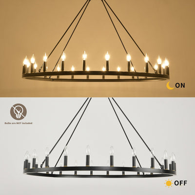 54-inch Round Wagon Wheel 24-light Chandelier