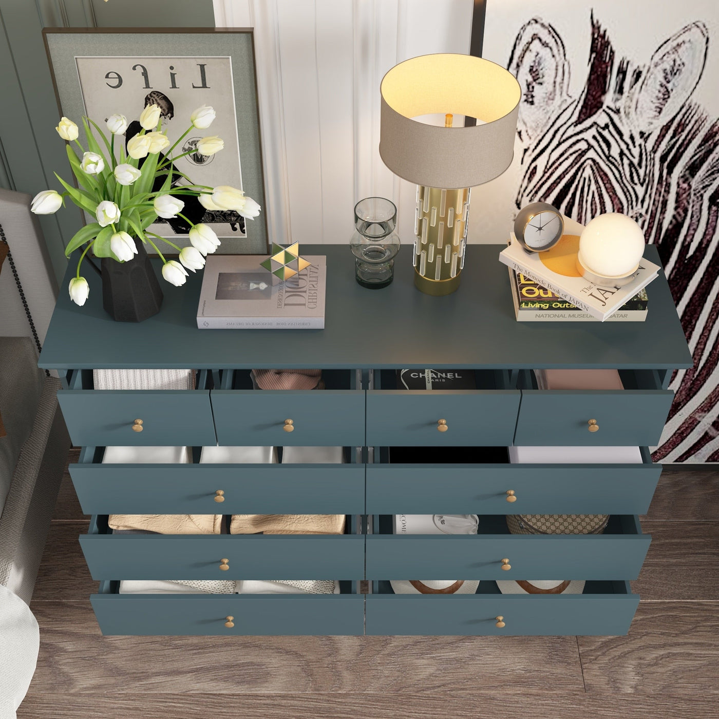 55.1 Wide Double Bedroom Dresser with Storage Drawers