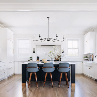 6 Light 64 Inches Minimalist Chandelier in Matte Black / Gold /Chrome - N/A