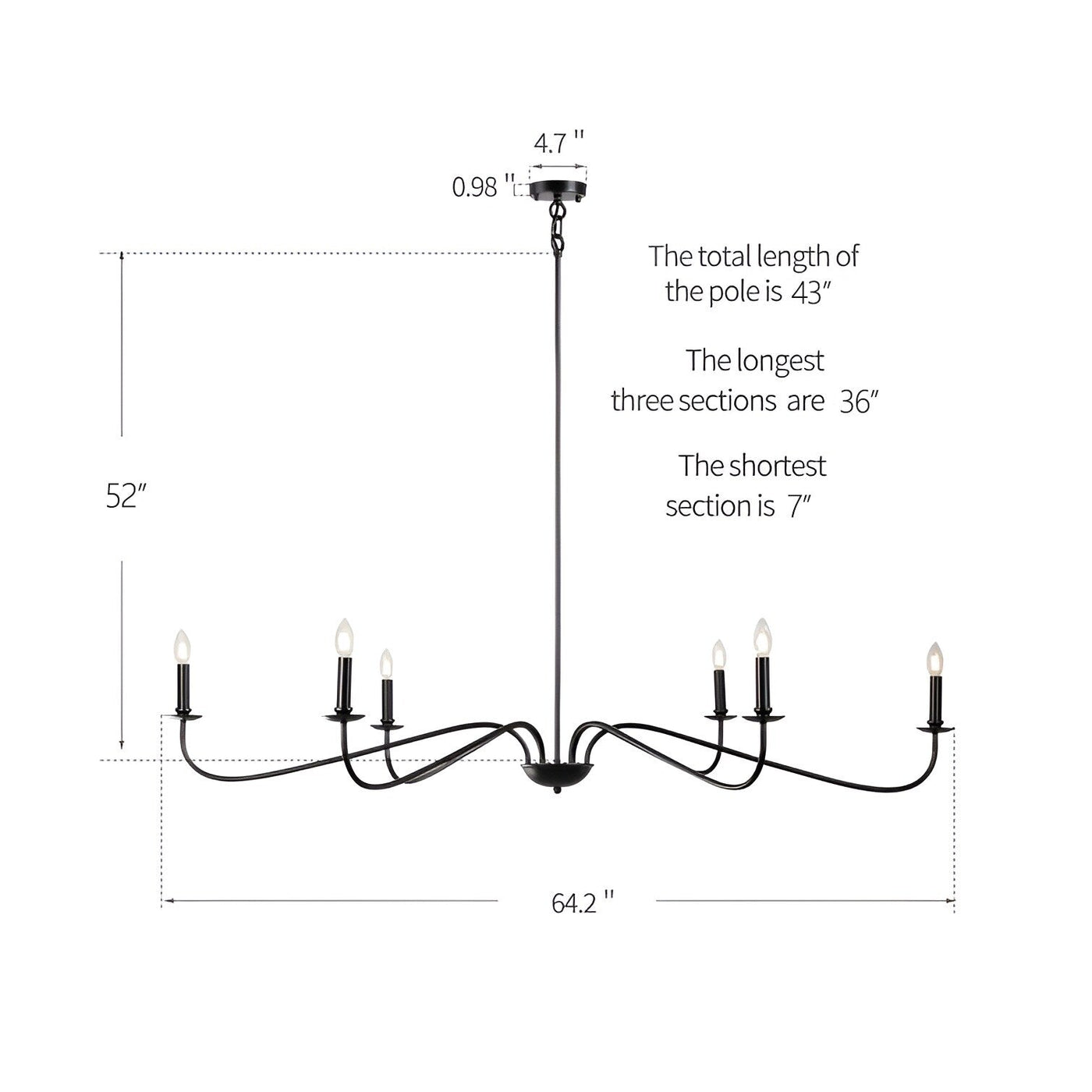 6-Light Classic French Minialist Chandelier with Candle-Style Lighting