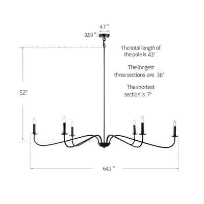 6-Light Classic French Minialist Chandelier with Candle-Style Lighting