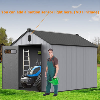 6 ft x 4 ft/6 ft x 8 ft/8 ft x 6 ft/8 ft x 10 ft All-Weather Resin Outdoor Plastic Storage Shed w/Floor, Spire Tool Shed