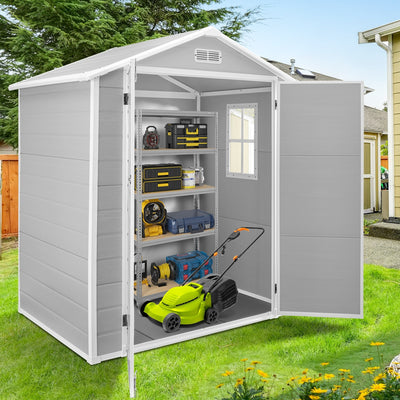 6 ft x 4 ft/6 ft x 8 ft/8 ft x 6 ft/8 ft x 10 ft All-Weather Resin Outdoor Plastic Storage Shed w/Floor, Spire Tool Shed
