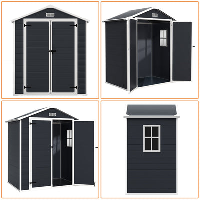 6 ft x 4 ft/6 ft x 8 ft/8 ft x 6 ft/8 ft x 10 ft All-Weather Resin Outdoor Plastic Storage Shed w/Floor, Spire Tool Shed