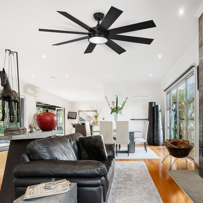 Moasis Matte Black 60-in 8-Blade Ceiling Fan with LED Light and Remote Control - 60