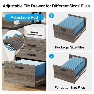 63 Computer Desk with Monitor Stand, Ergonomic Home Office Desks with Drawers File Cabinet