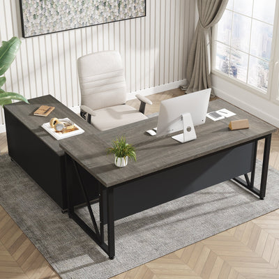 63 L-Shaped Computer Desk with 47 inches Lateral File Cabinet, Executive Desk Home Office Furniture Desk Set