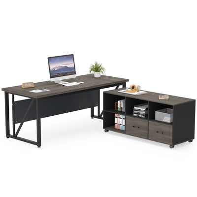 63 L-Shaped Computer Desk with 47 inches Lateral File Cabinet, Executive Desk Home Office Furniture Desk Set