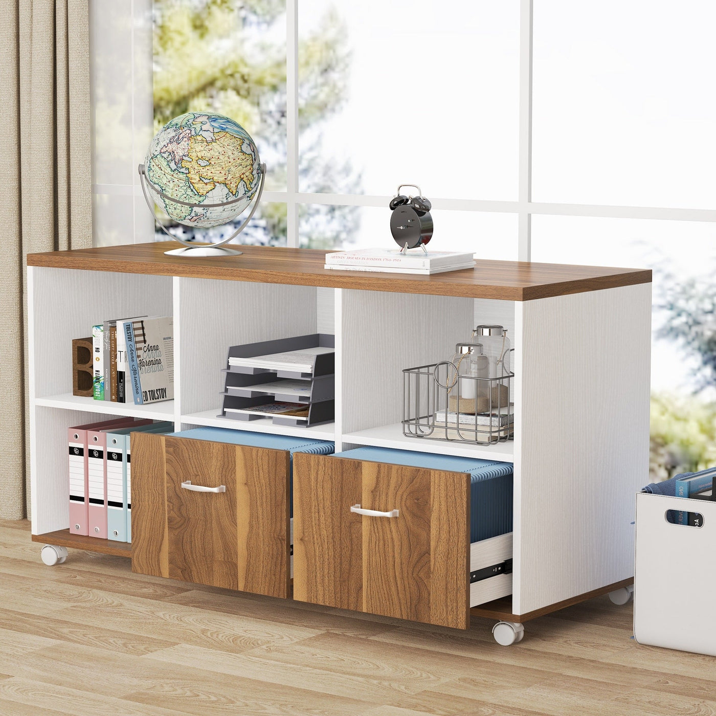 63 L-Shaped Computer Desk with 47 inches Lateral File Cabinet, Executive Desk Home Office Furniture Desk Set