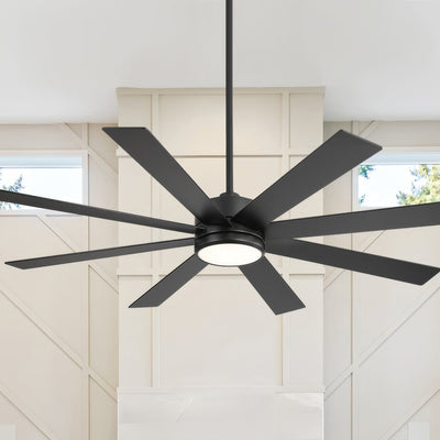 65 Inch 8-Blade Black LED Ceiling Fan with Light and Remote