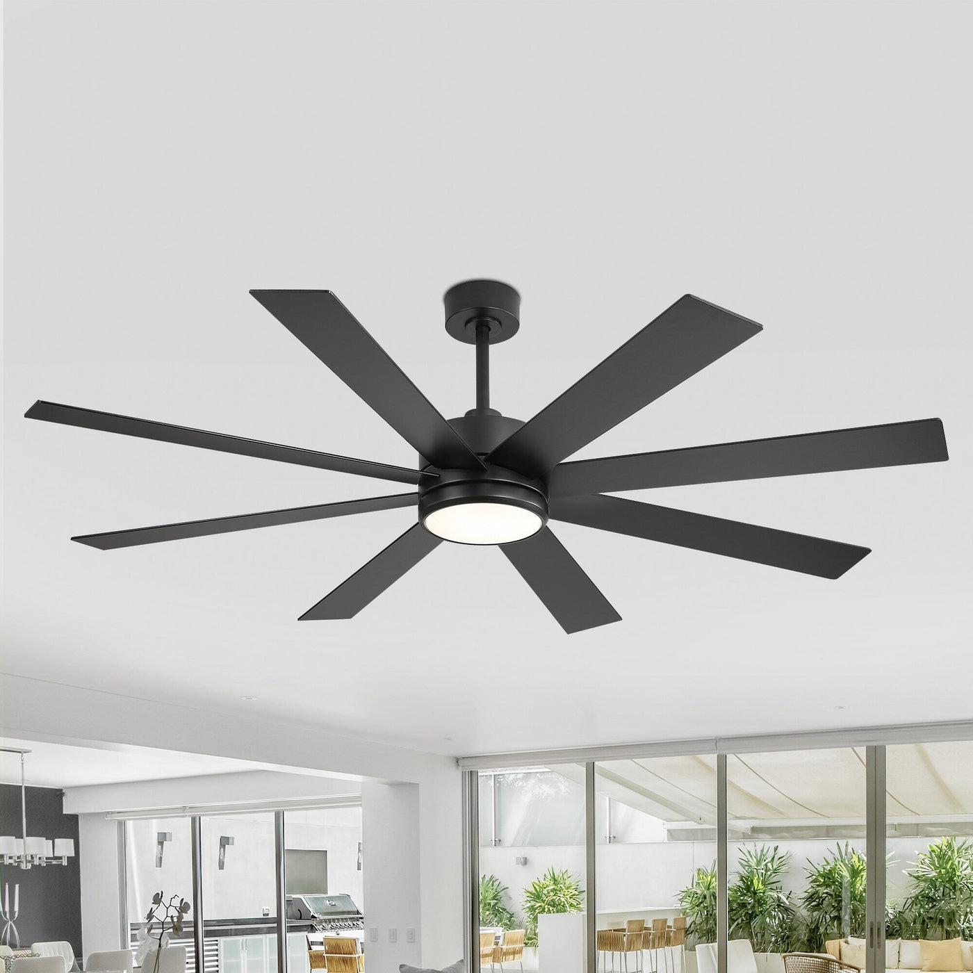 65 Inch 8-Blade Black LED Ceiling Fan with Light and Remote