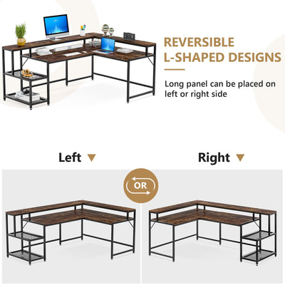 L Shaped Desk with Monitor Shelf, Reversible Corner Computer Desk for Office Home 69