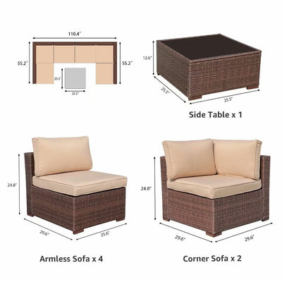 Wicker/ Steel 7-piece Outdoor Cushioned Sectional Sofa Set