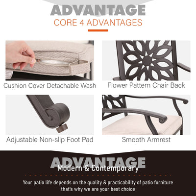 MAISON ARTS Cast Aluminum Dining Chairs/Patio Dining Set with Round Dining Table & 6 Cast Aluminum Patio Chairs