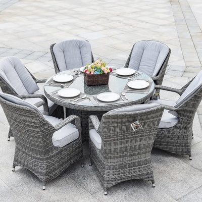 7 Pieces Outdoor Rattan Wicker Patio Round Dining Set with Cushions by Moda Furnishings