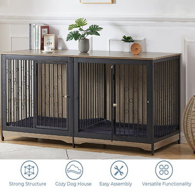 70.86'' Dog Crate Furniture Large Breed TV Stand with Cushion & Double Rooms (No Cushion)