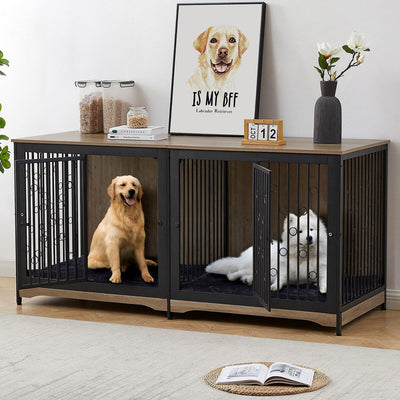 70.86'' Dog Crate Furniture Large Breed TV Stand with Cushion & Double Rooms (No Cushion)