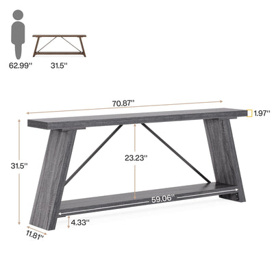70.9 Inches Long Rustic Wood Console Sofa Table with Storage Shelf