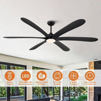 72-inch Driftwood 6-Blade Large DC Ceiling Fan with Light and Remote
