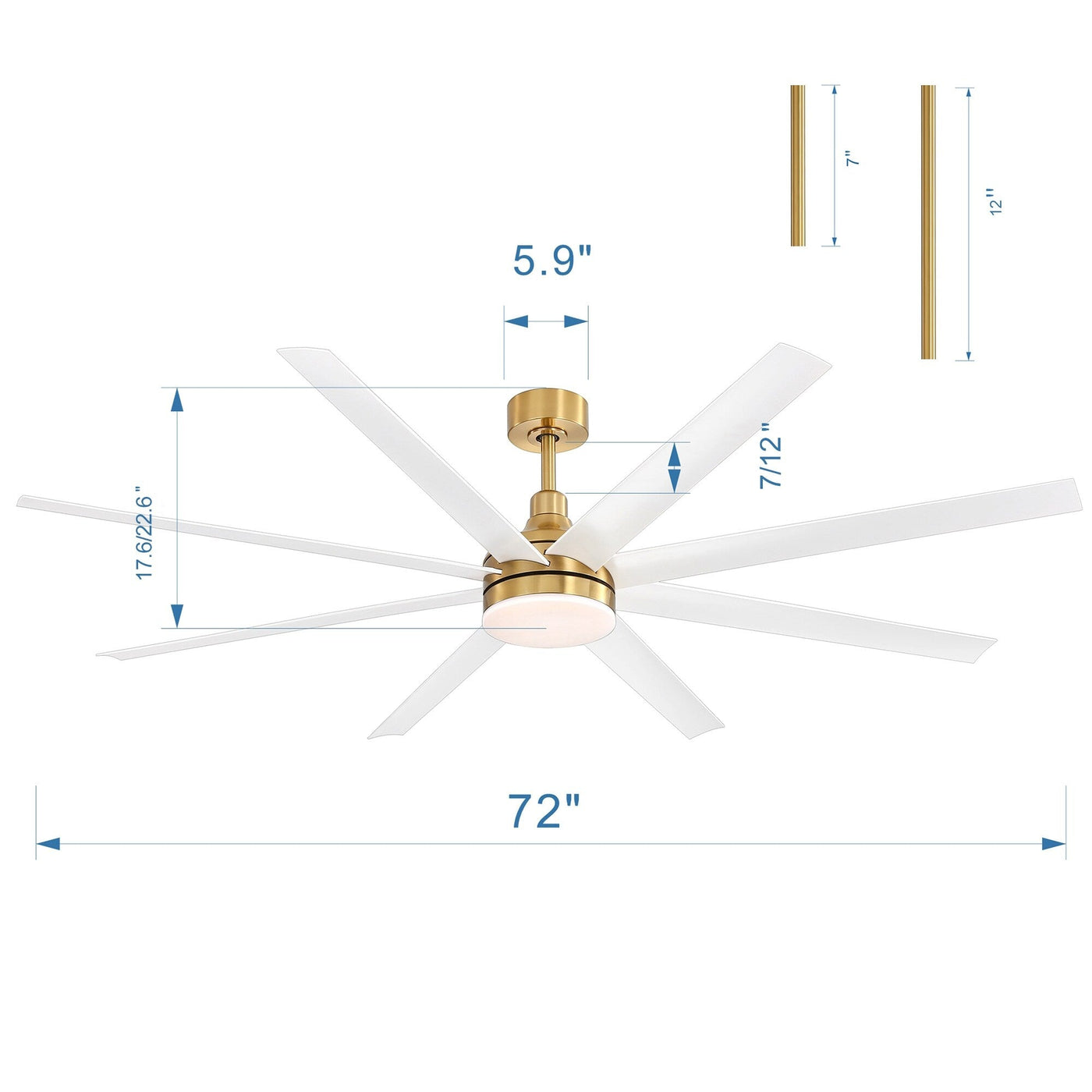 72 Large Ceiling Fans with LED Light Remote Control-8 Blade - 72 Inch