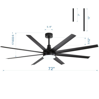72 Large Ceiling Fans with LED Light Remote Control-8 Blade - 72 Inch