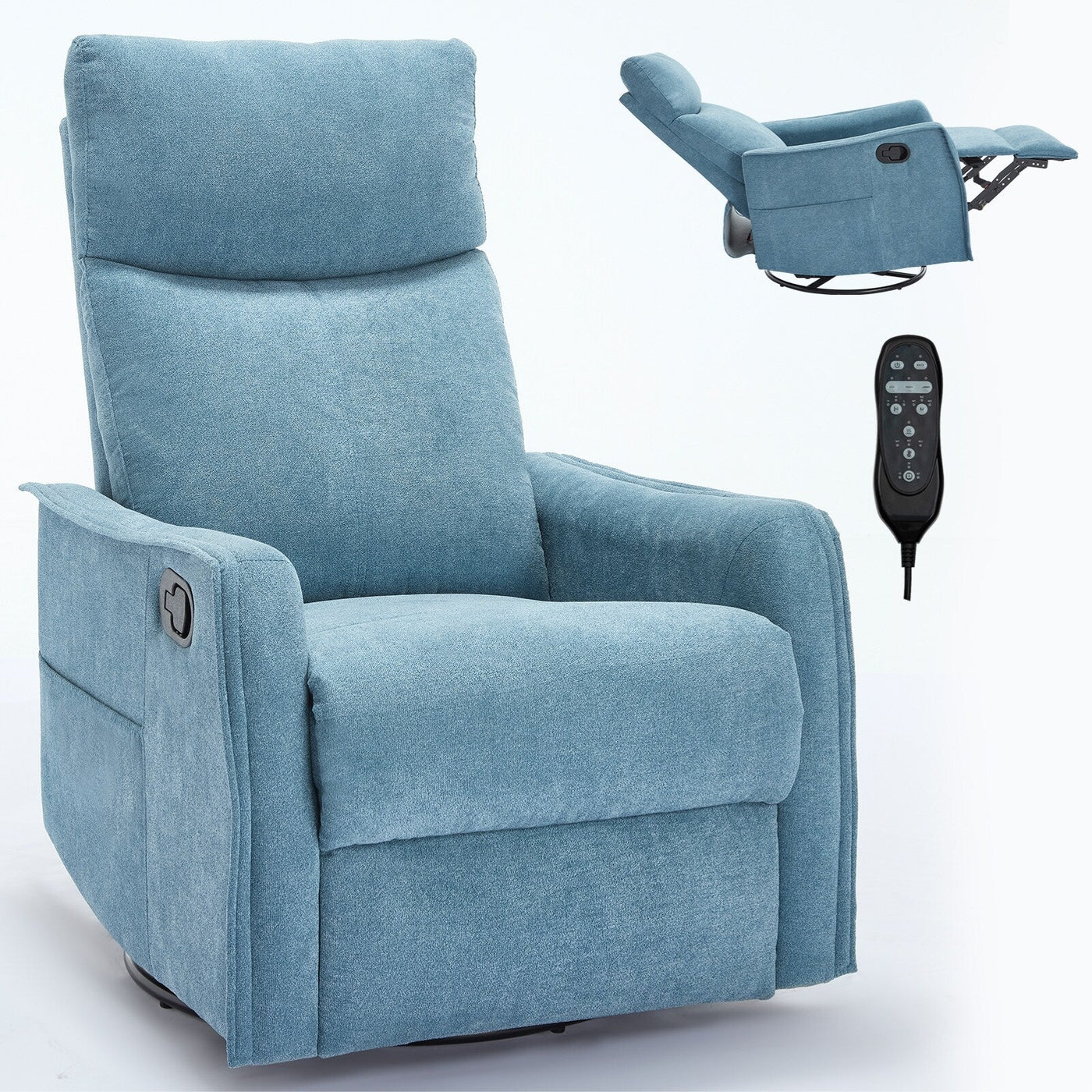 8 Point Massage Manual Recliner Chair Fabric Swivel Rocking Chair Single Sofa Armchair with Rocker and Lumbar Heating