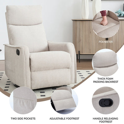 8 Point Massage Manual Recliner Chair Fabric Swivel Rocking Chair Single Sofa Armchair with Rocker and Lumbar Heating