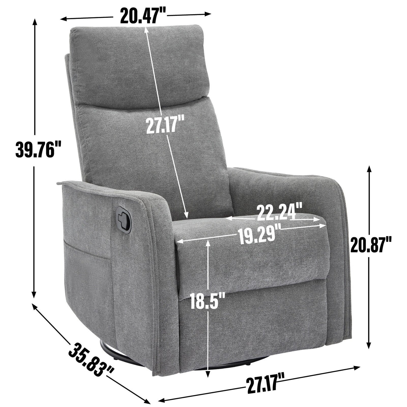 8 Point Massage Manual Recliner Chair Fabric Swivel Rocking Chair Single Sofa Armchair with Rocker and Lumbar Heating