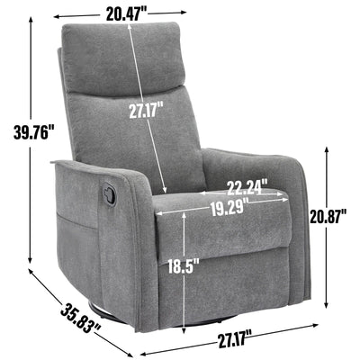 8 Point Massage Manual Recliner Chair Fabric Swivel Rocking Chair Single Sofa Armchair with Rocker and Lumbar Heating