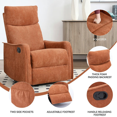 8 Point Massage Manual Recliner Chair Fabric Swivel Rocking Chair Single Sofa Armchair with Rocker and Lumbar Heating