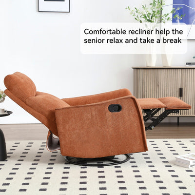 8 Point Massage Manual Recliner Chair Fabric Swivel Rocking Chair Single Sofa Armchair with Rocker and Lumbar Heating