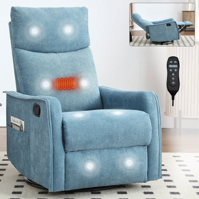 8 Point Massage Manual Recliner Chair Fabric Swivel Rocking Chair Single Sofa Armchair with Rocker and Lumbar Heating