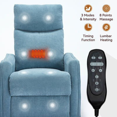 8 Point Massage Manual Recliner Chair Fabric Swivel Rocking Chair Single Sofa Armchair with Rocker and Lumbar Heating
