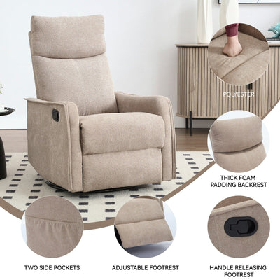 8 Point Massage Manual Recliner Chair Fabric Swivel Rocking Chair Single Sofa Armchair with Rocker and Lumbar Heating