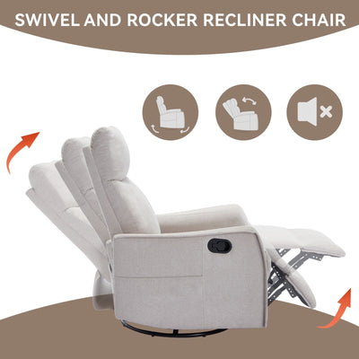 8 Point Massage Manual Recliner Chair Fabric Swivel Rocking Chair Single Sofa Armchair with Rocker and Lumbar Heating