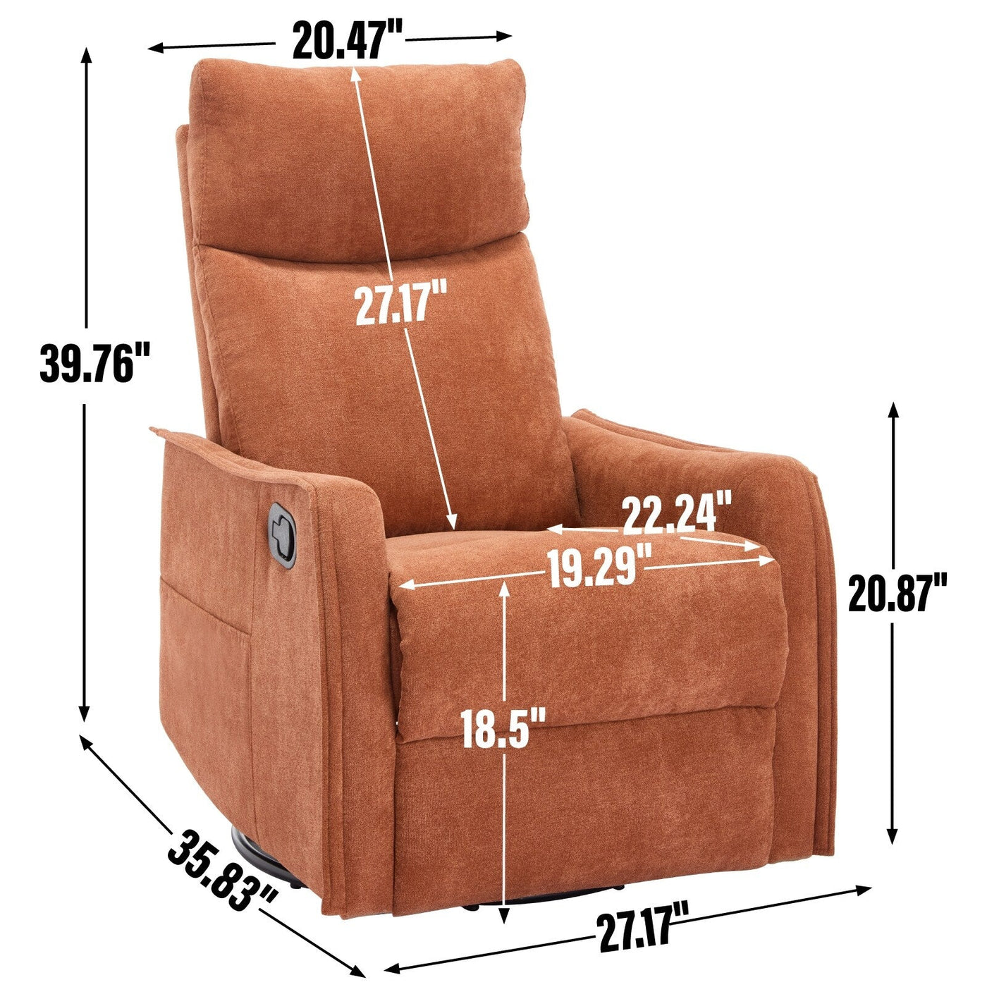 8 Point Massage Manual Recliner Chair Fabric Swivel Rocking Chair Single Sofa Armchair with Rocker and Lumbar Heating