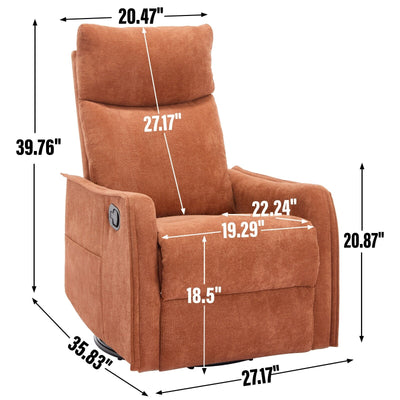 8 Point Massage Manual Recliner Chair Fabric Swivel Rocking Chair Single Sofa Armchair with Rocker and Lumbar Heating