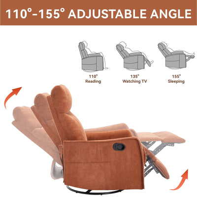 8 Point Massage Manual Recliner Chair Fabric Swivel Rocking Chair Single Sofa Armchair with Rocker and Lumbar Heating