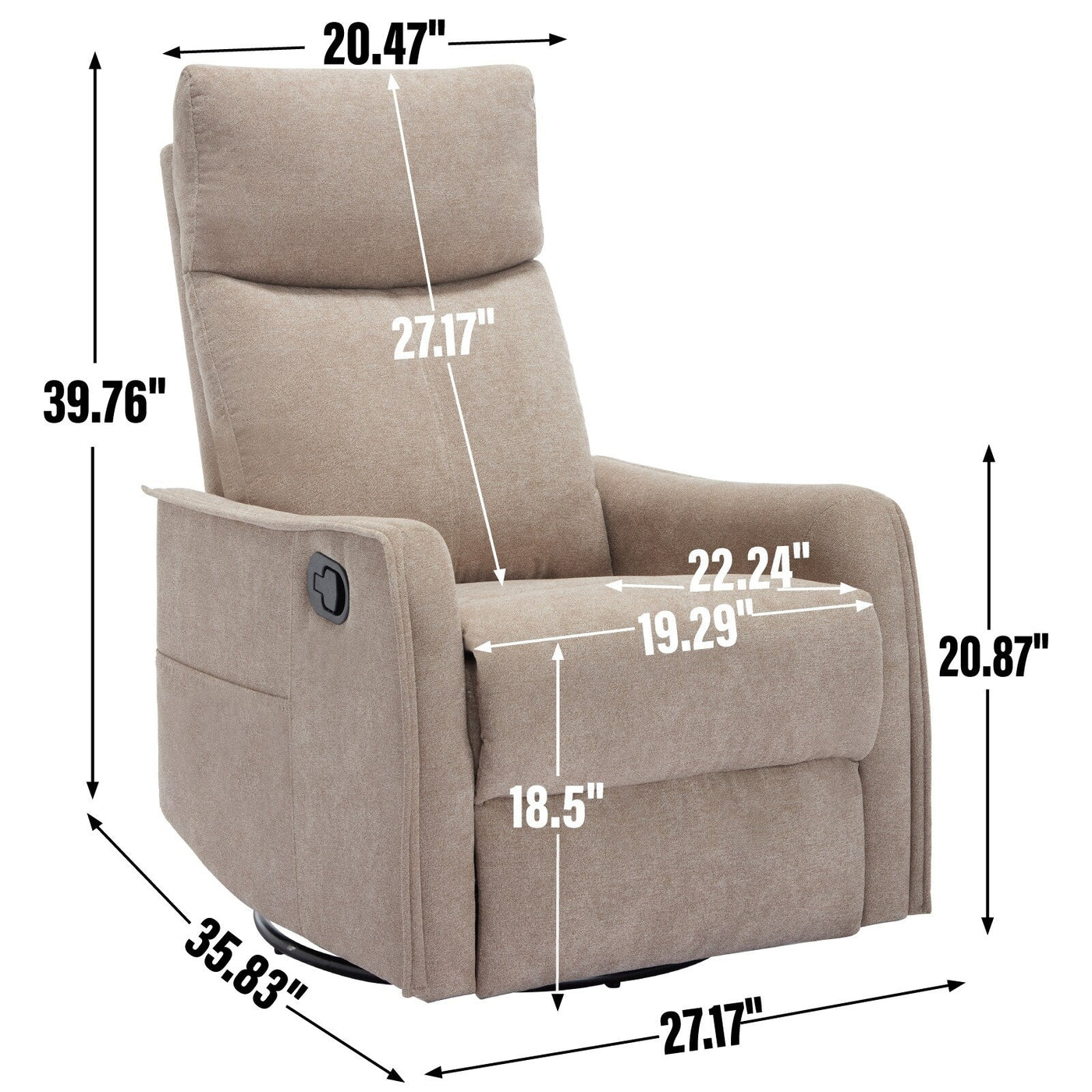 8 Point Massage Manual Recliner Chair Fabric Swivel Rocking Chair Single Sofa Armchair with Rocker and Lumbar Heating