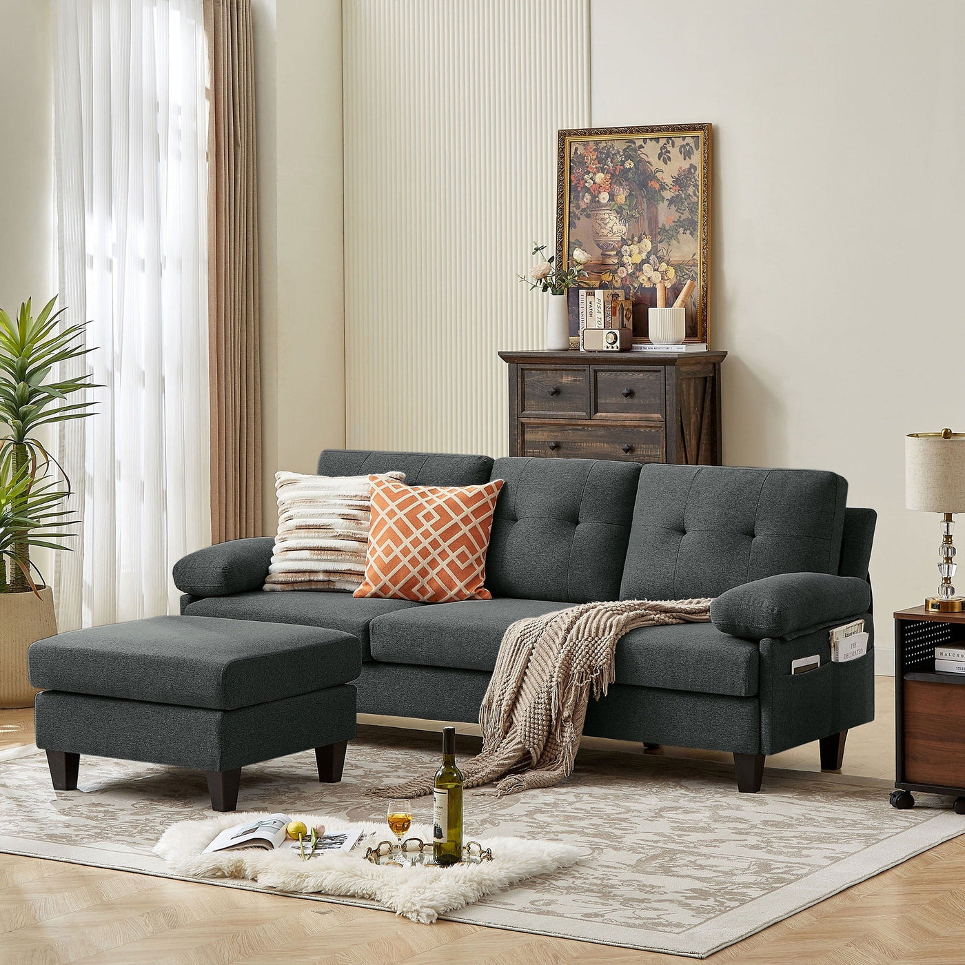 86.22 L Shaped Sectional Sofa with Side Storage Pockets