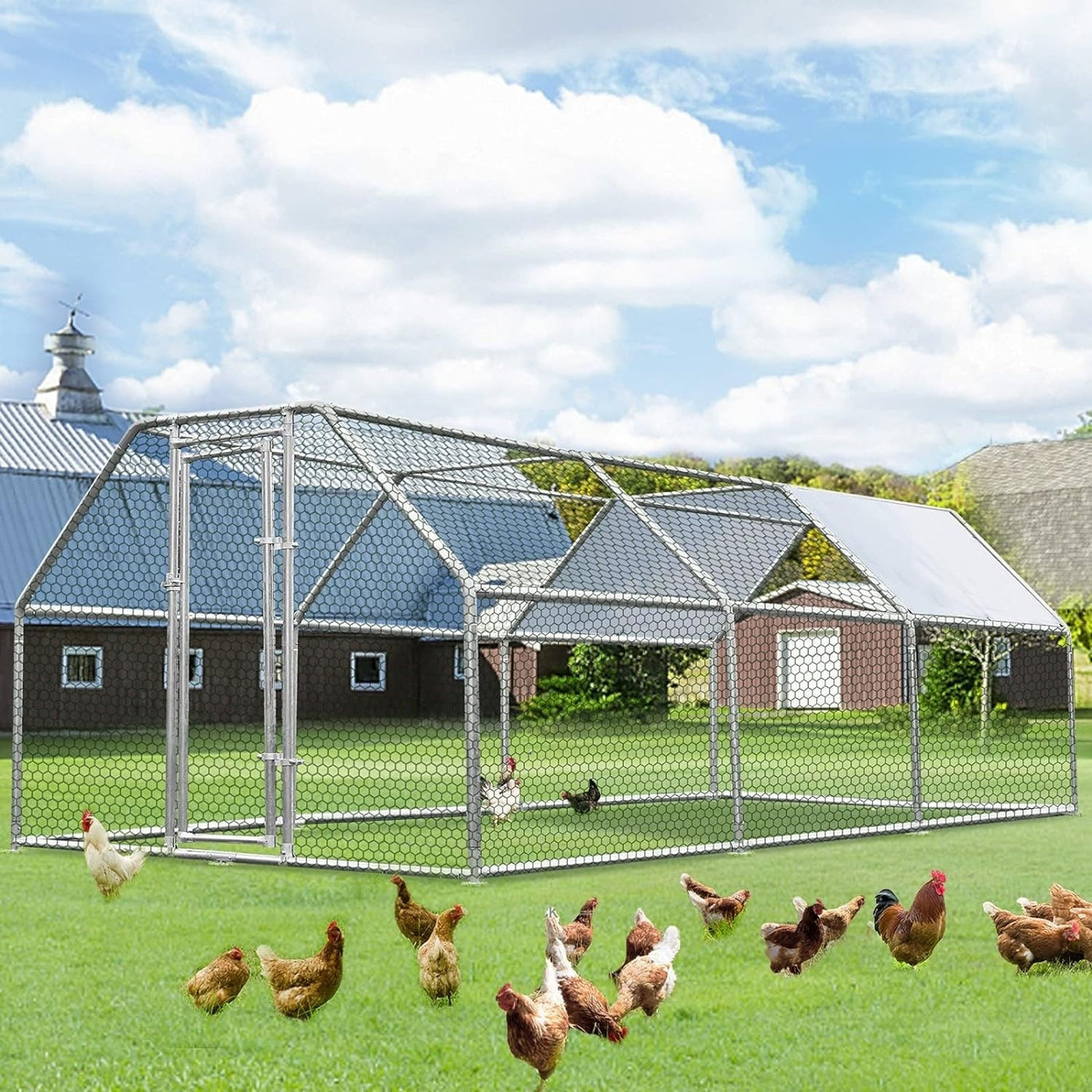 AECOJOY Large Metal Chicken Coop Run Walk-in Metal Chicken Cage