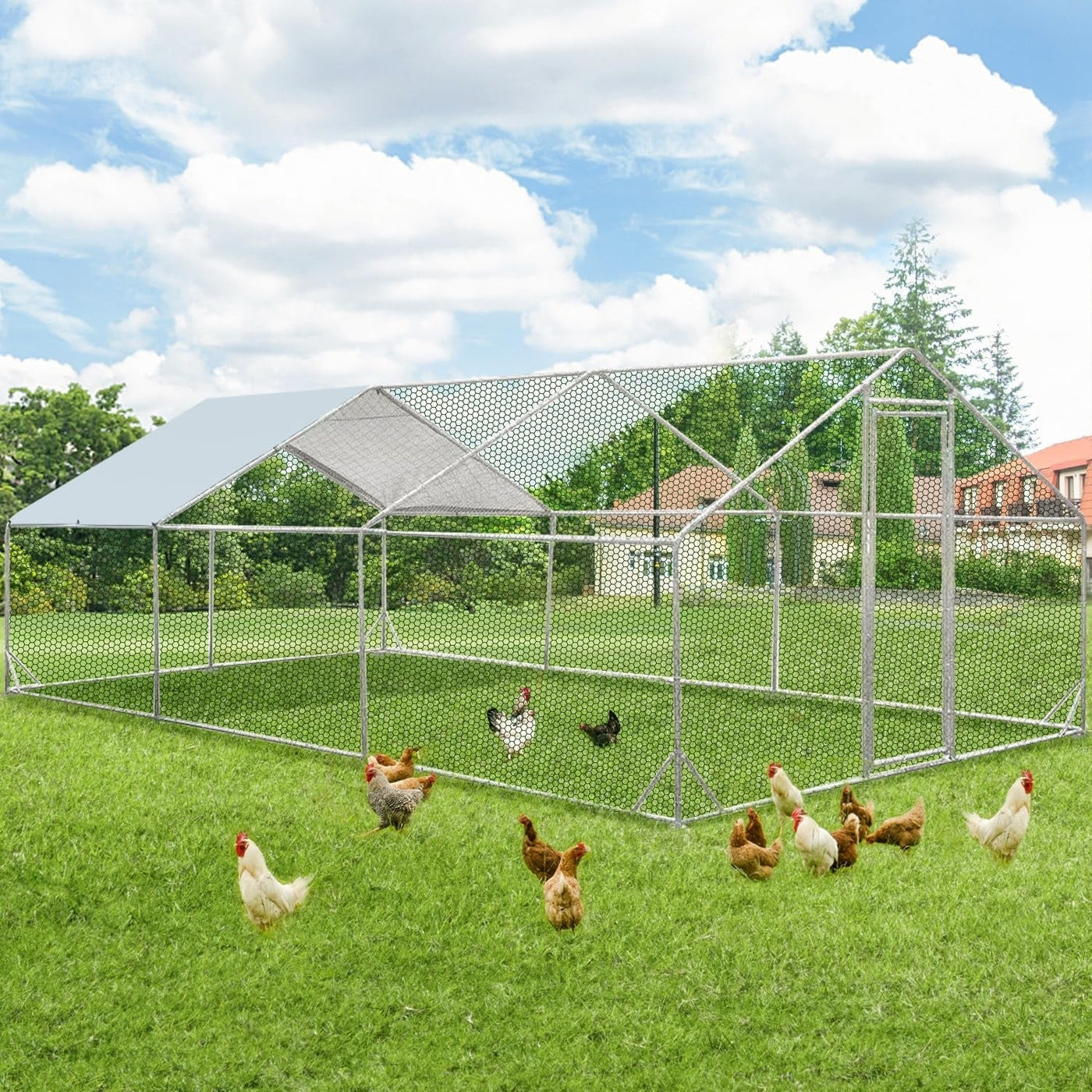 AECOJOY Large Metal Chicken Coop Run Walk-in Metal Chicken Cage