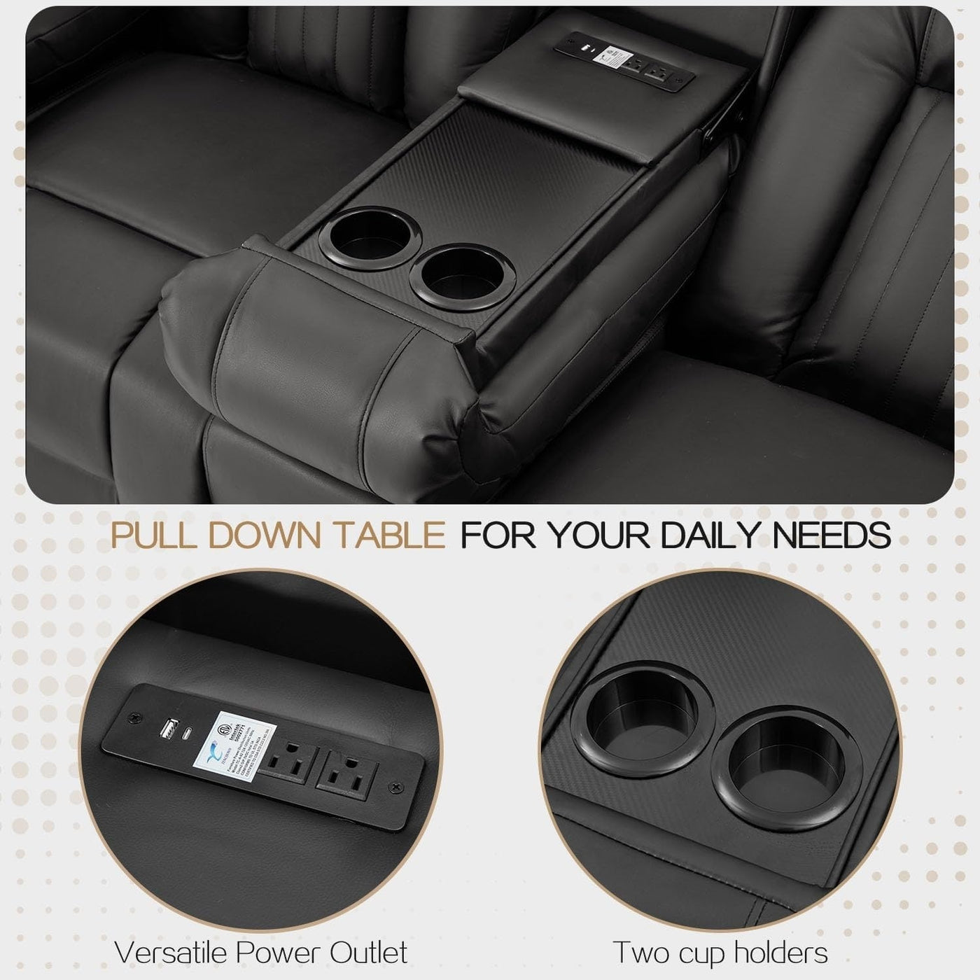 AECOJOY Recliner Sofa Manual RV Reclining Couch PU Home Theater Seating w/ Console