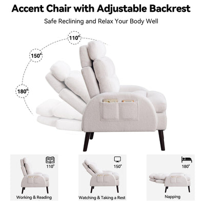HOMYKA Accent Lounge Chair with Adjustable Backrest Storage Ottoman