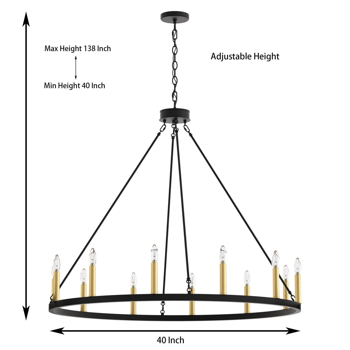 Acroma 12-light Farmhouse 40In Wagon Wheel Chandelier with UL - 40'' D x 138'' H