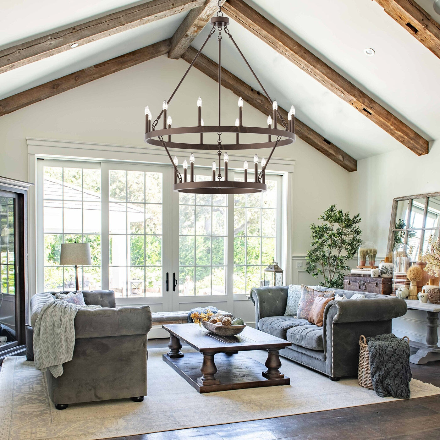 Acroma 20-light Modern Farmhouse 40In Round Wagon Wheel Chandelier with UL