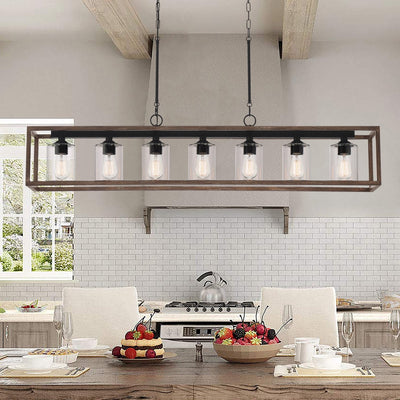 Allegray 52in Farmhouse 7-light Linear Chandelier Rectangle Kitchen Island Pendant