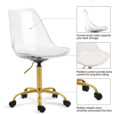 Acrylic Swivel adjustable height Armless Home office Rolling Chair