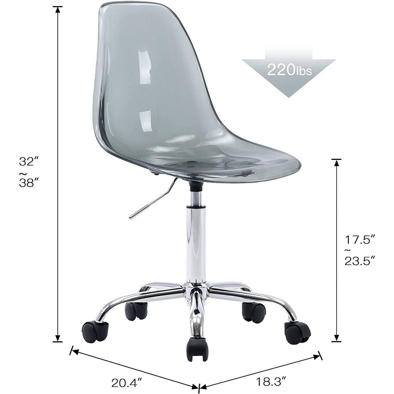 Acrylic Swivel adjustable height Armless Home office Rolling Chair